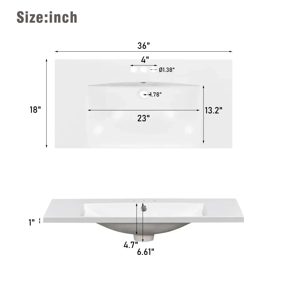 [Sink Only] Rectangular 3 Hole Bathroom Resin Sink