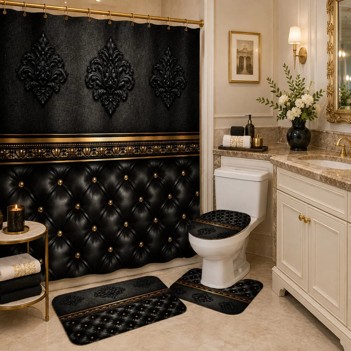2D Flat, 2D Flat 4pcs Baroque Elegance Shower Curtain Set