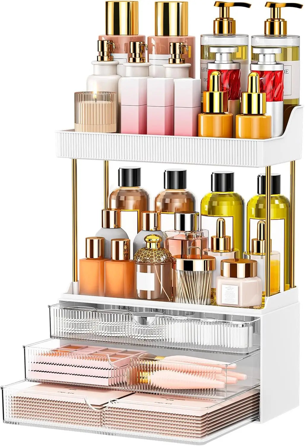 Clear Makeup Organizer with Drawers and Counter Storage