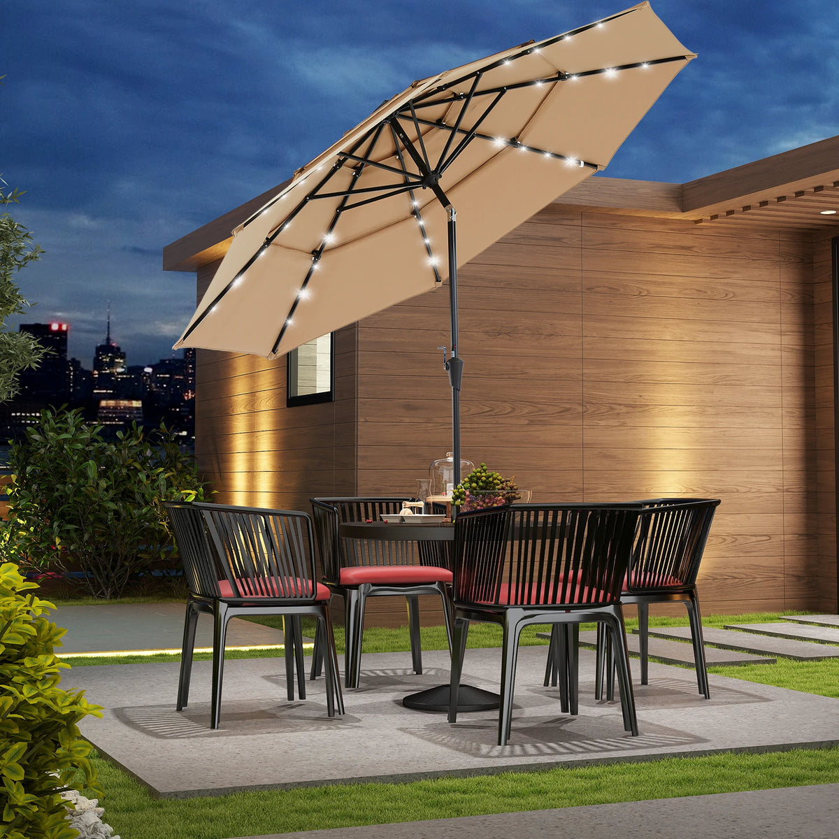 LED Lights Crank 8 Sturdy Ribs Patio Umbrella