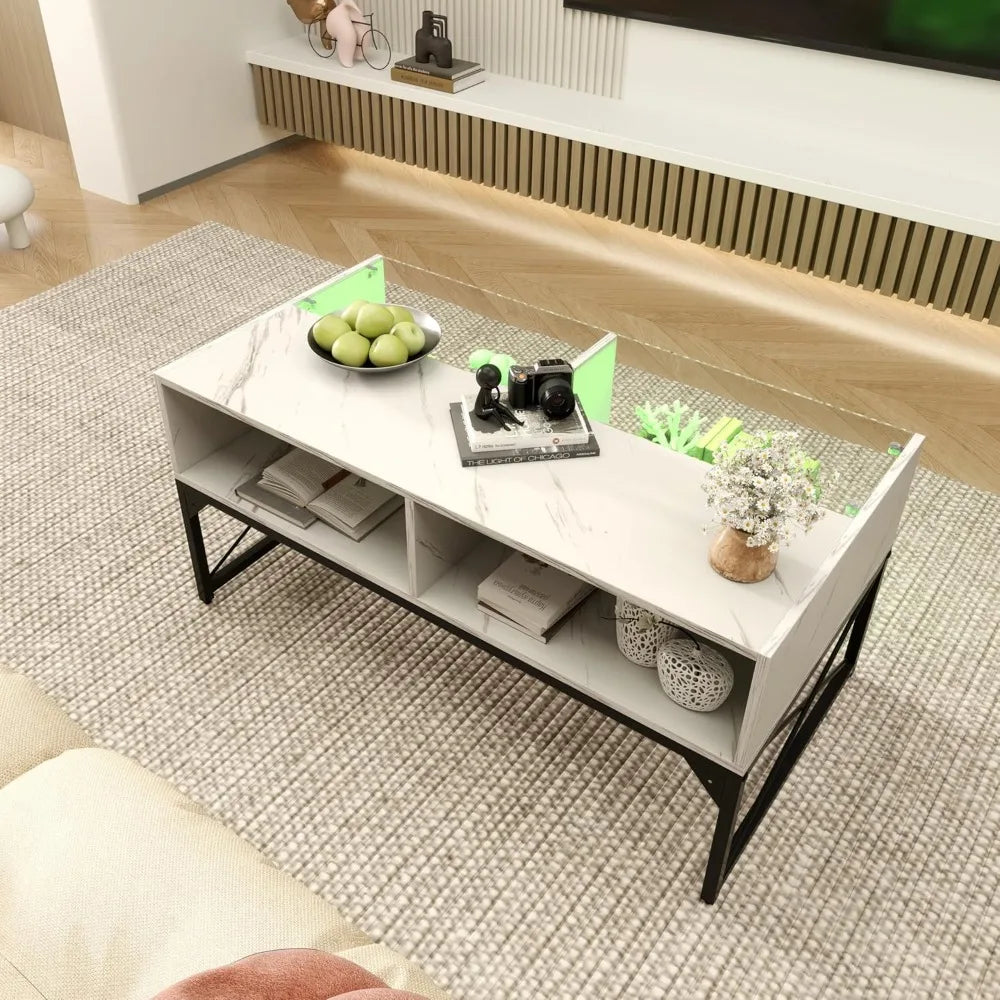 High Glossy LED Center Coffee Table with 4 Storage Cubes