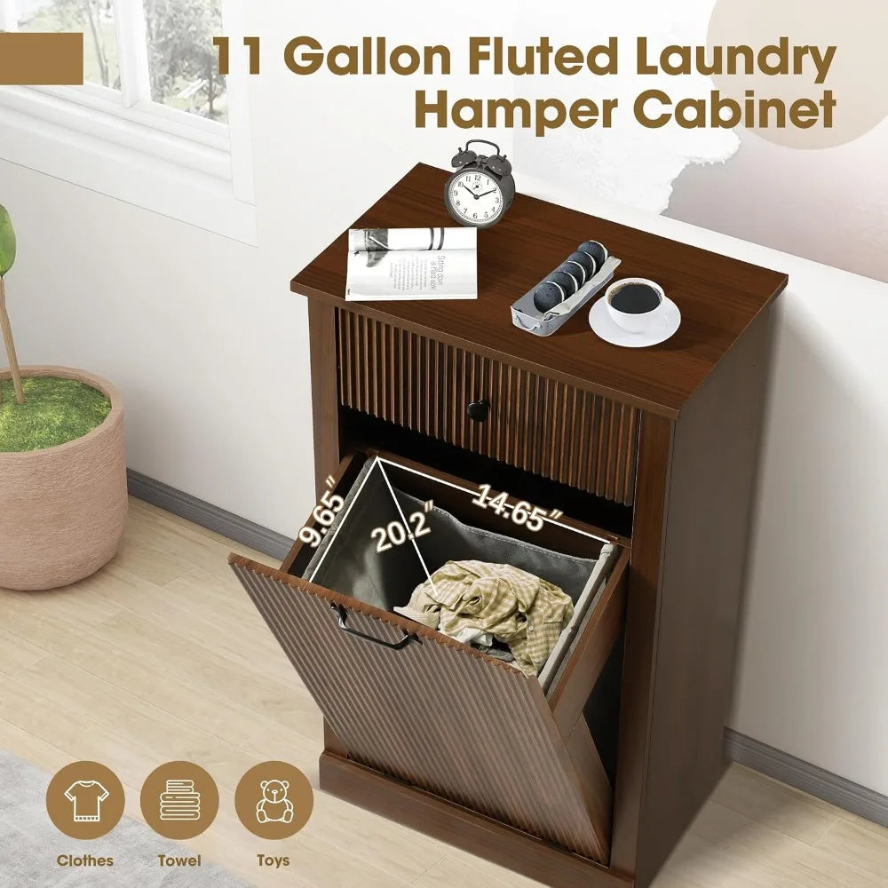 Wooden Hamper Cabinet with Drawer
