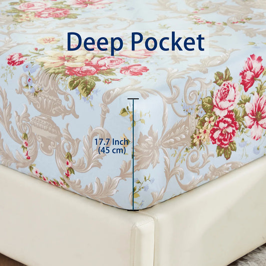 Vintage Red Rose In Light Blue