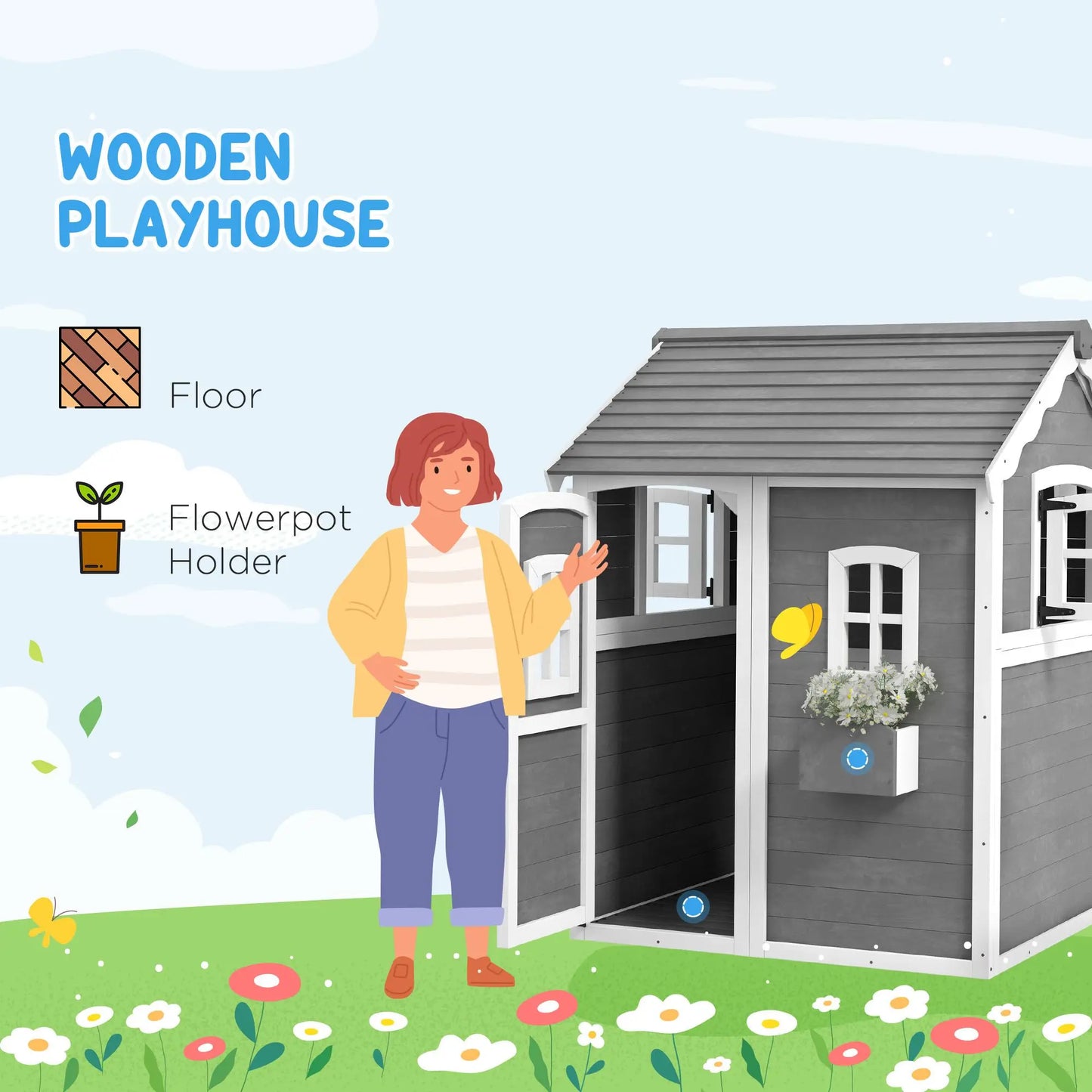 Wooden Playhouse with Floors Doors Windows It Includes Planter Box