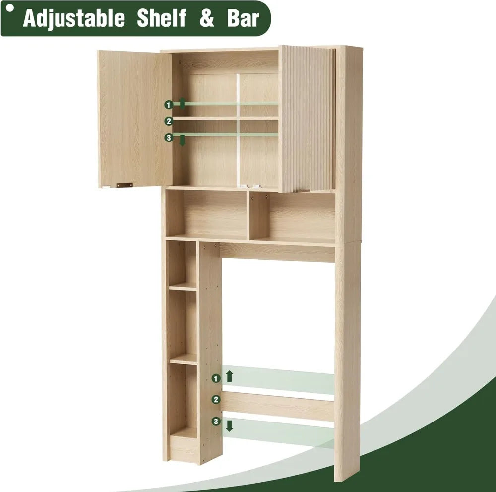 Natural Oak Bathroom Organizer with Fluted Door