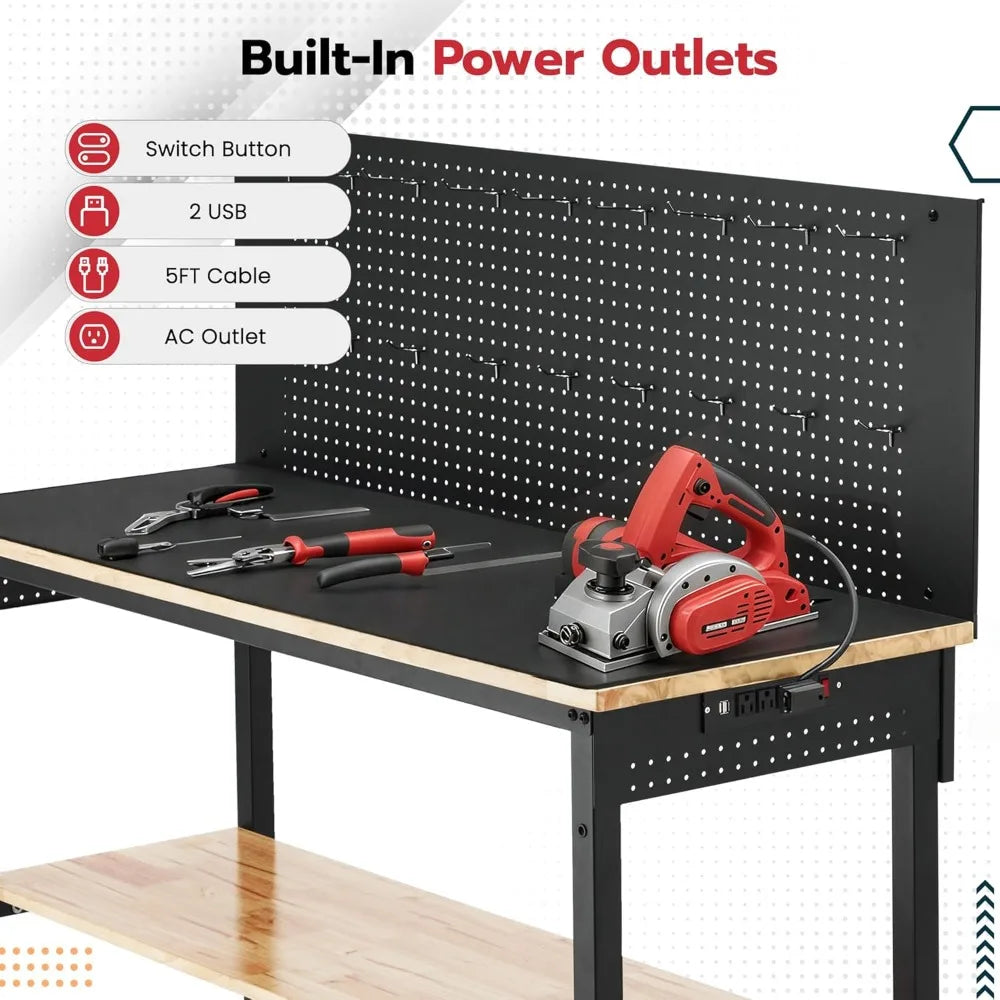 Heavy Duty Adjustable Workstation with USB Power Outlets/Wheels