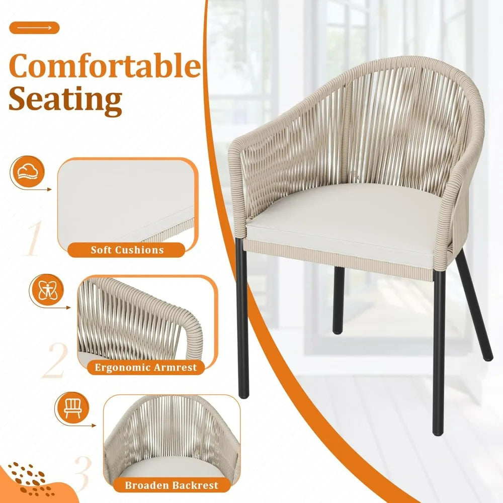 Patio Furniture Set with 2 Wide Chairs and Cushions and with Tempered Glass Table