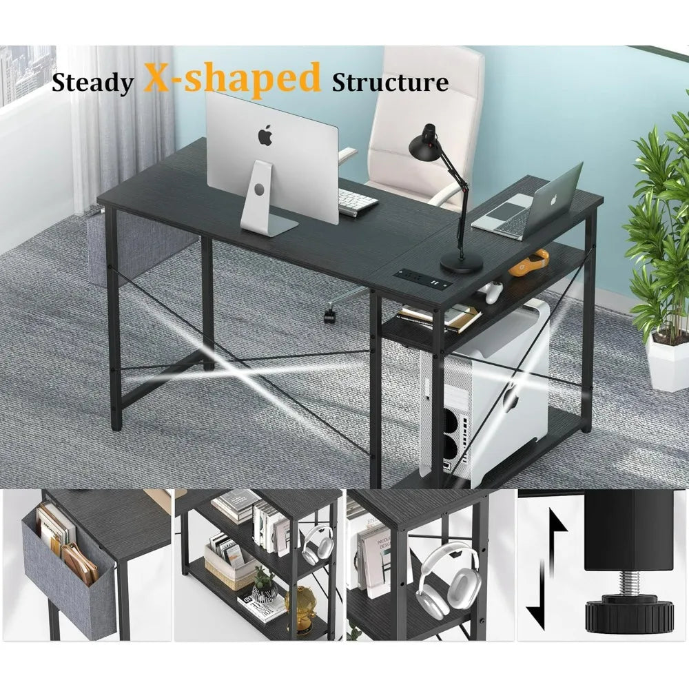 L Shaped Desk with Outlets & USB Ports