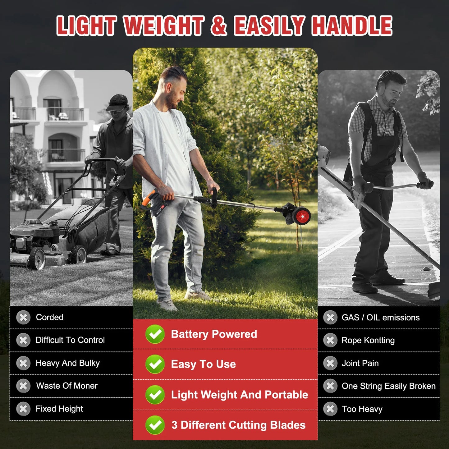 Cordless Weed Wacker Lawn Mower with Gardening Tools