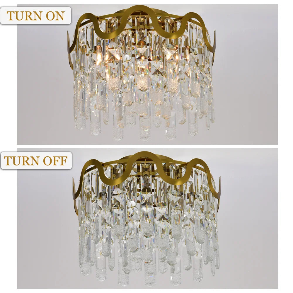 Luxury Gold Crystal Flush Mount Teardrop Crystal Chandelier