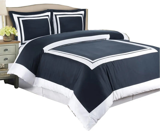 Navy with White Trim Comforter Duvet Cover Set