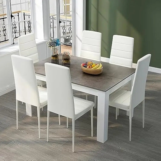 Dining Table Set with High Back Faux Leather Chairs