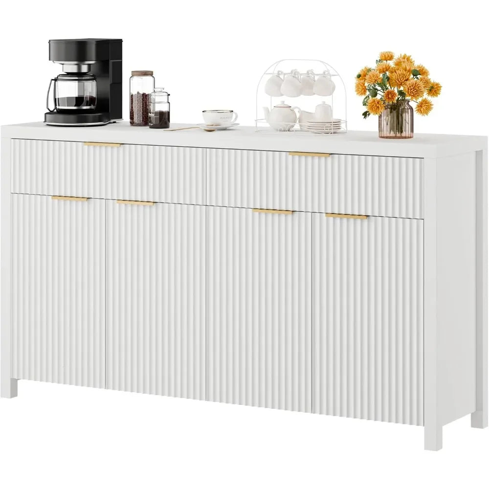 Fluted Buffet & Sideboard Cabinet with Adjustable Shelves