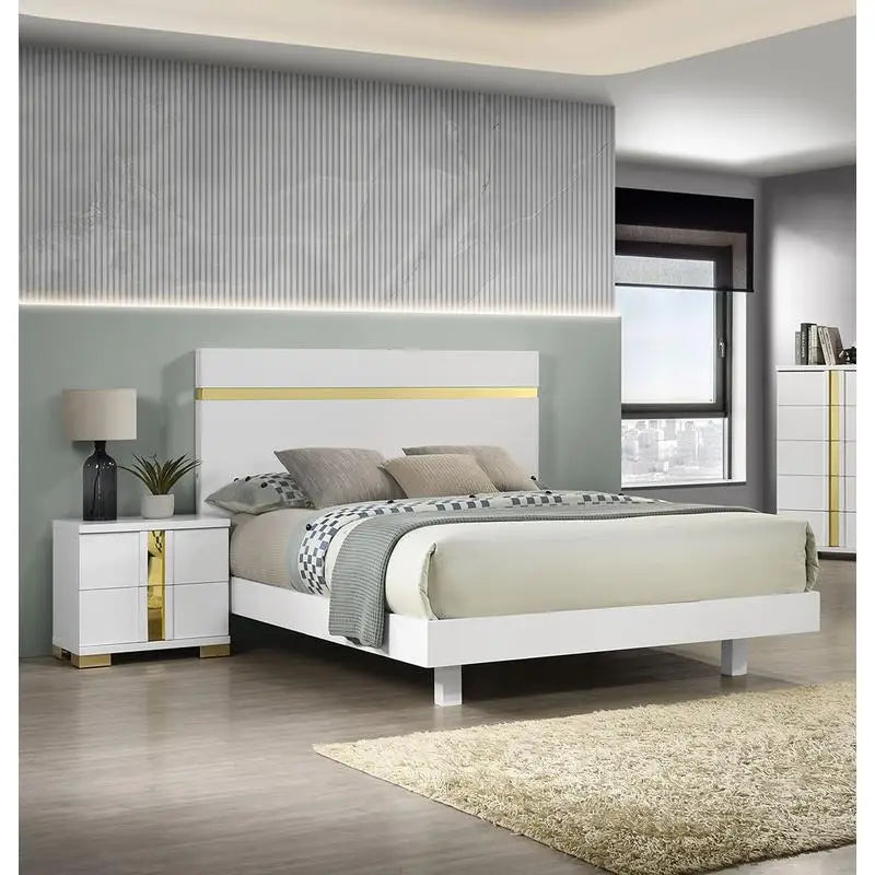 Full Size Bed with LED, 2 Nightstands