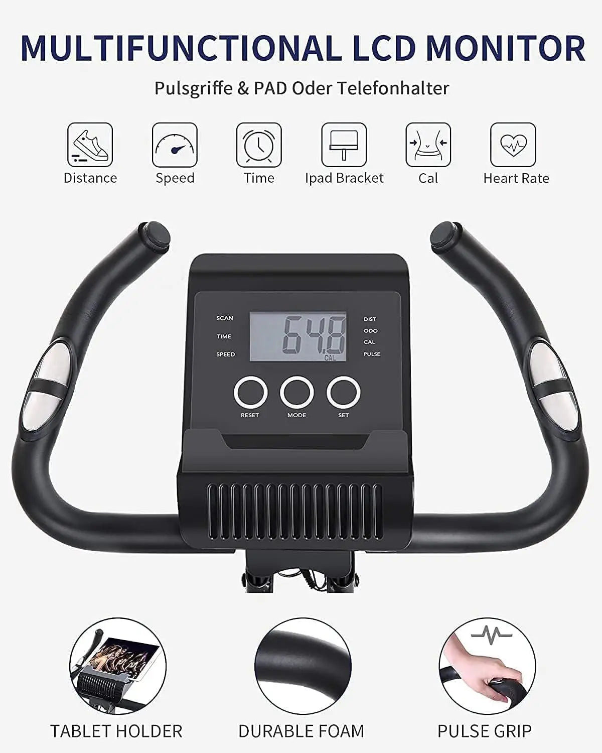 Magnetic Upright Stationary Bike with Pulse Sensor LCD Monitor