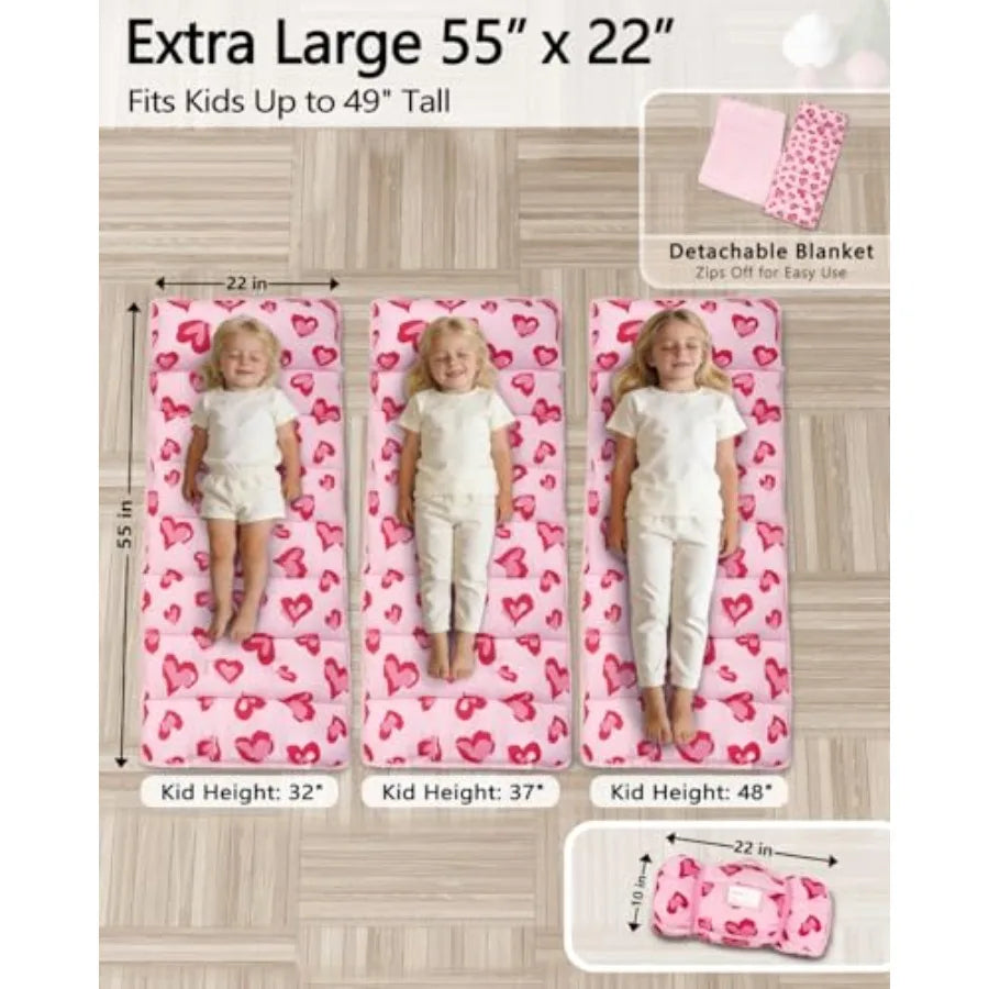 Toddler Nap Mat Extra Large with Detachable Minky Blanket and Pillow