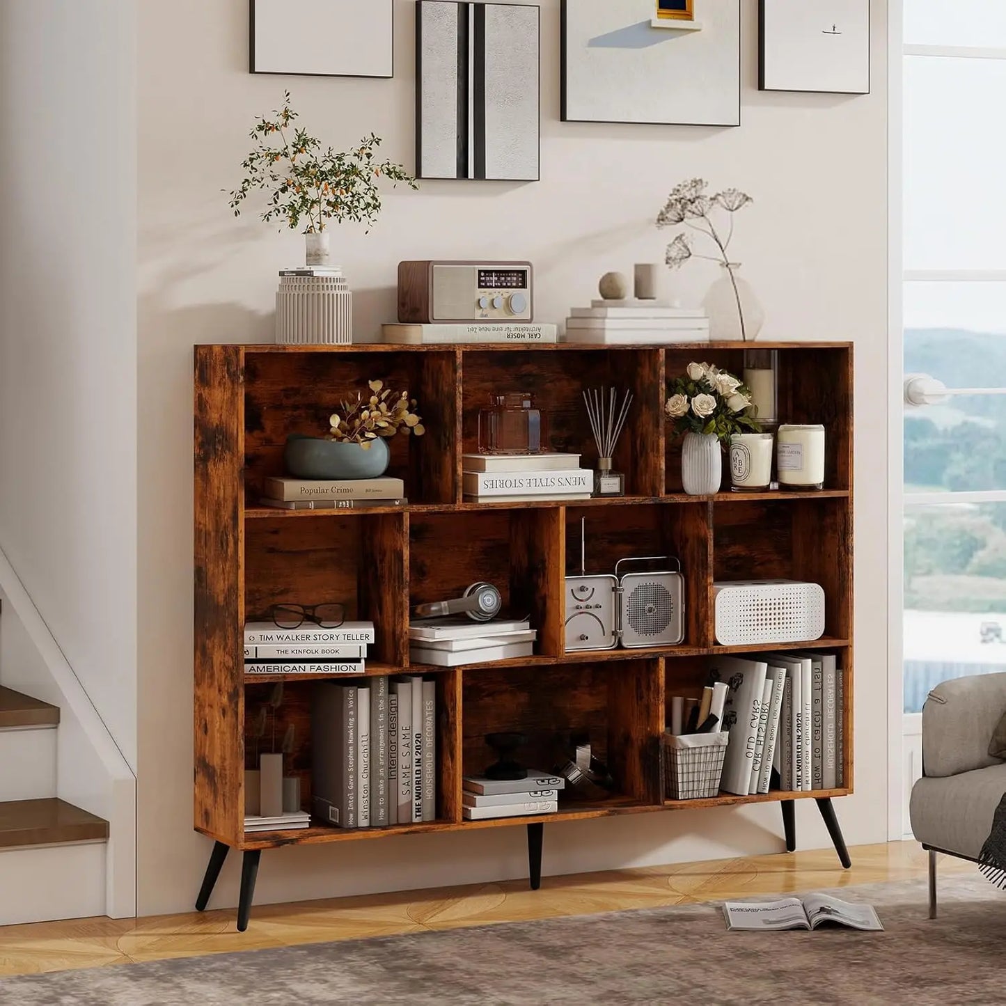 Freestanding Cubes Bookshelves Storage Organizer with 5 Iron Legs