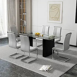 Dining Table Set with Tempered Glass Top