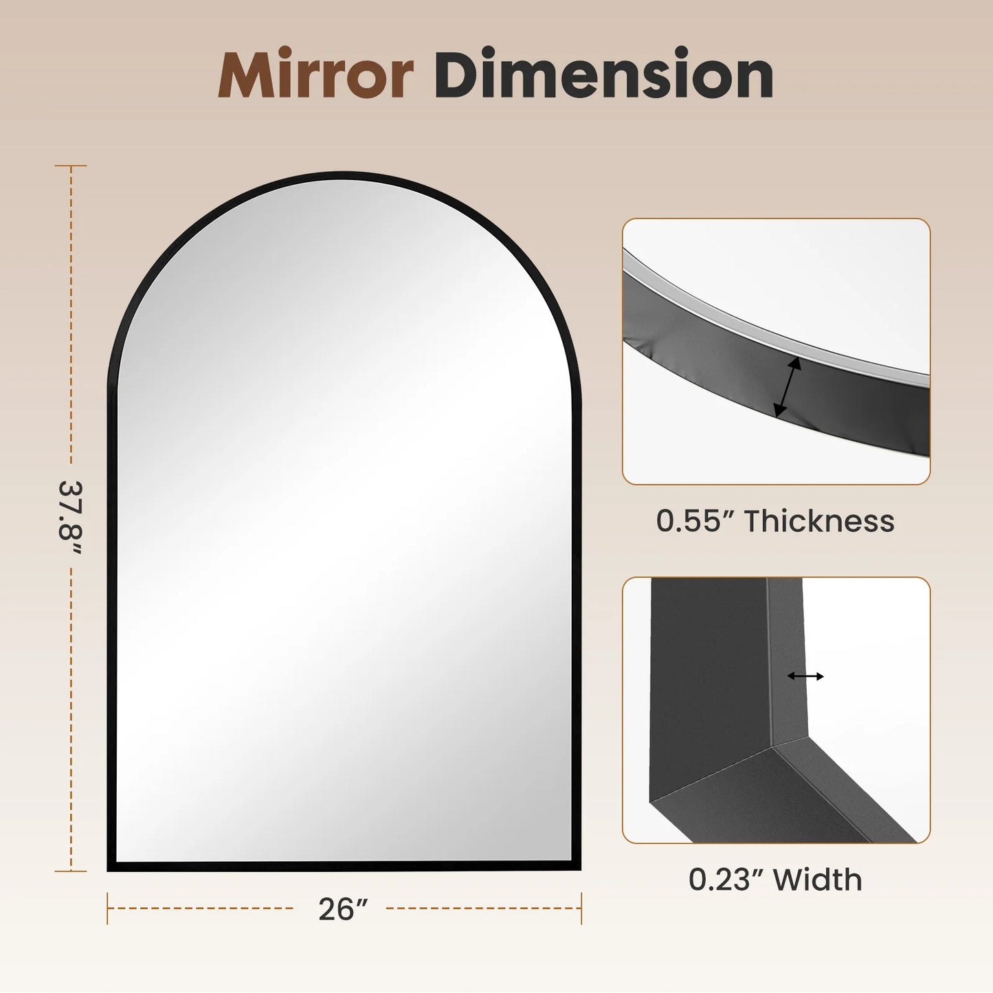 Arched Metal Framed Bathroom Mirrors - Wall  Hanging