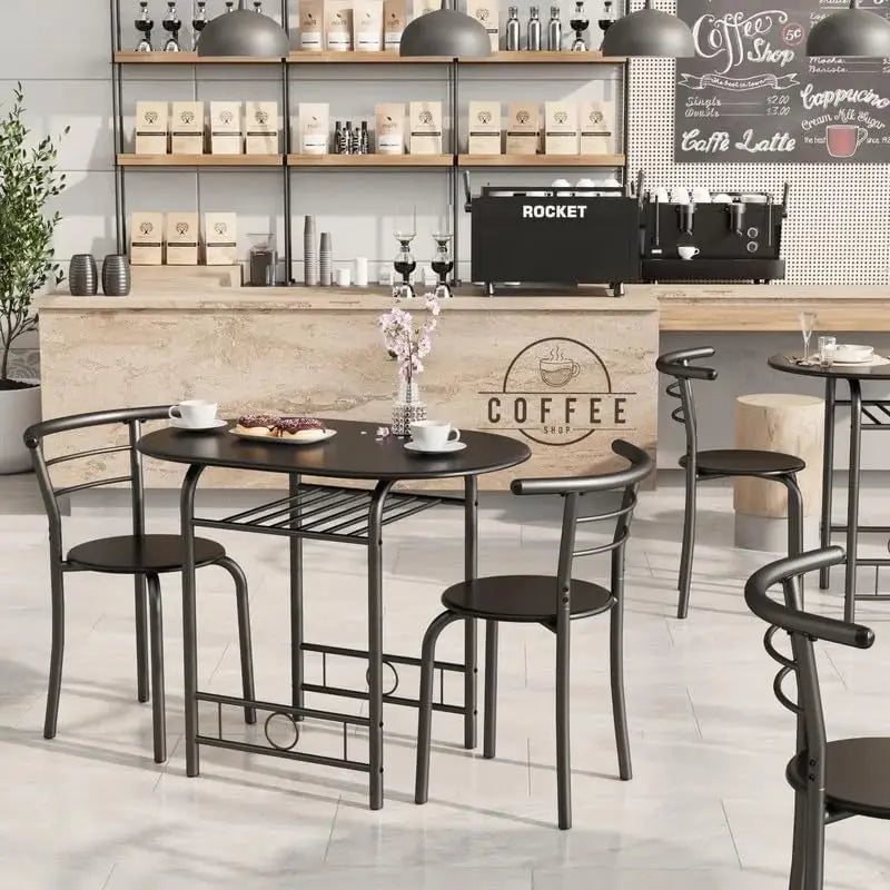 Wooden Dining Table Nook Sets with 2 Chairs & Round Tabletop