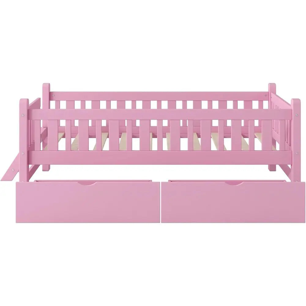Low Platform Bed with Stairs and Ladder