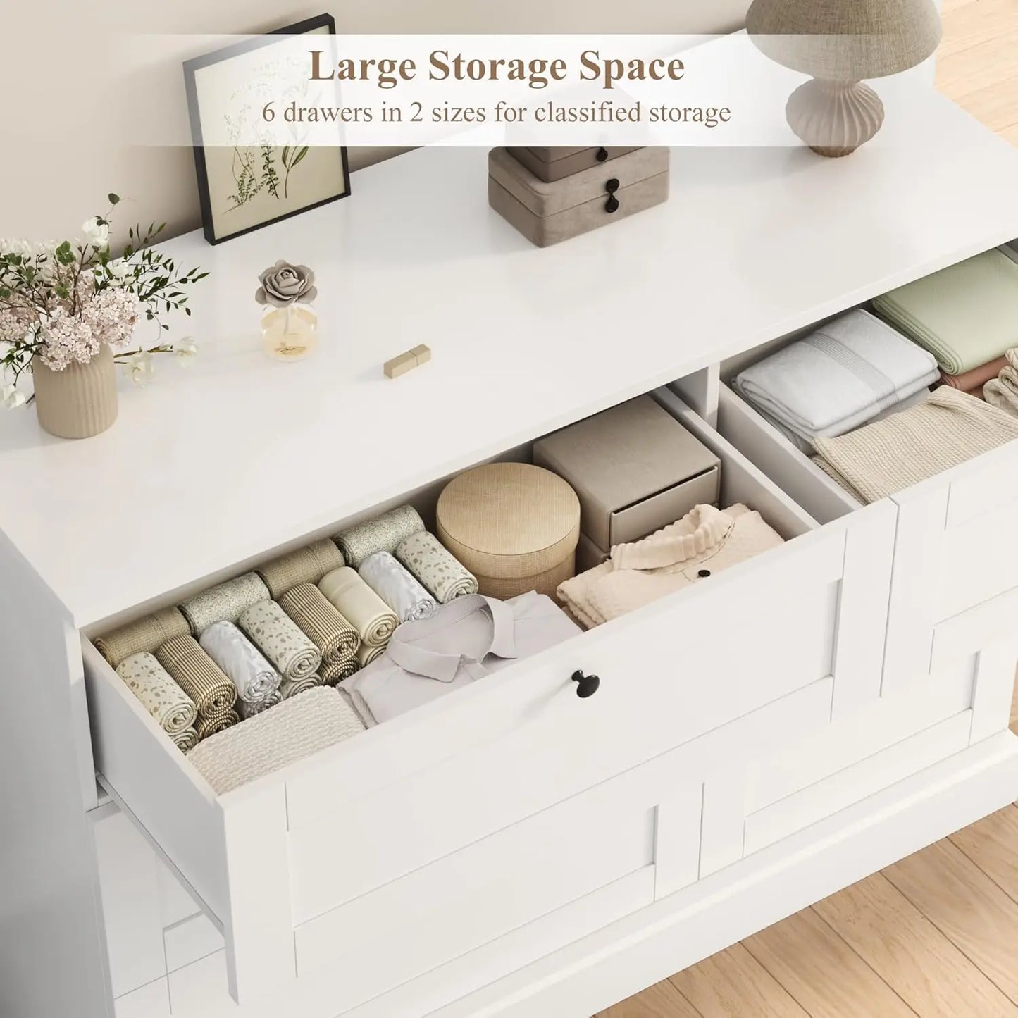 White Wood Wide Chest Dresser