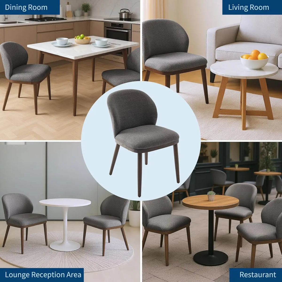 Modern Upholstered Dining Chairs with Ergonomic Back Support and Wood Legs