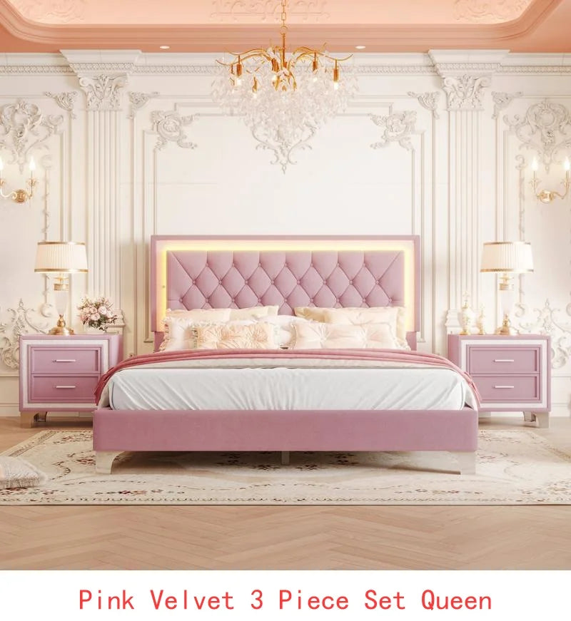 Modern Upholstered Bedroom Set with LED Lighting