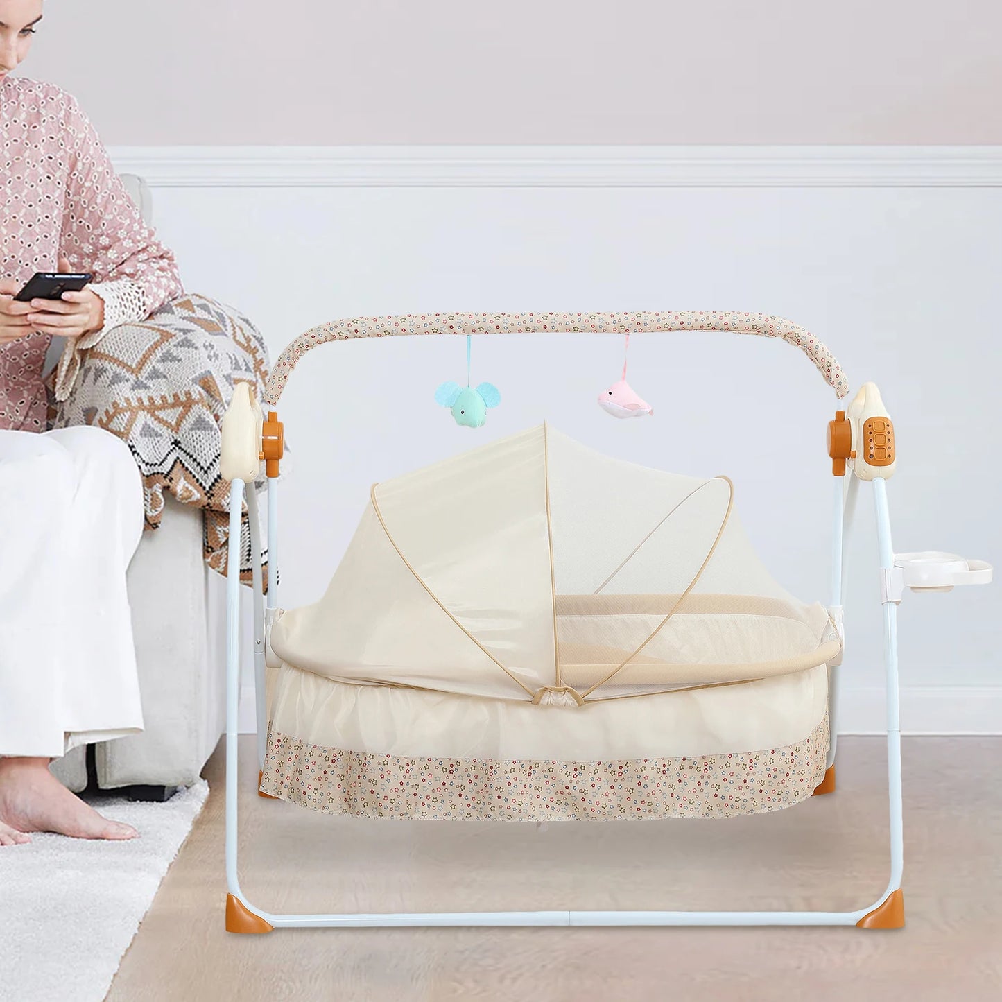 Foldable Electric Baby Cradle w/Rocking Bassinet