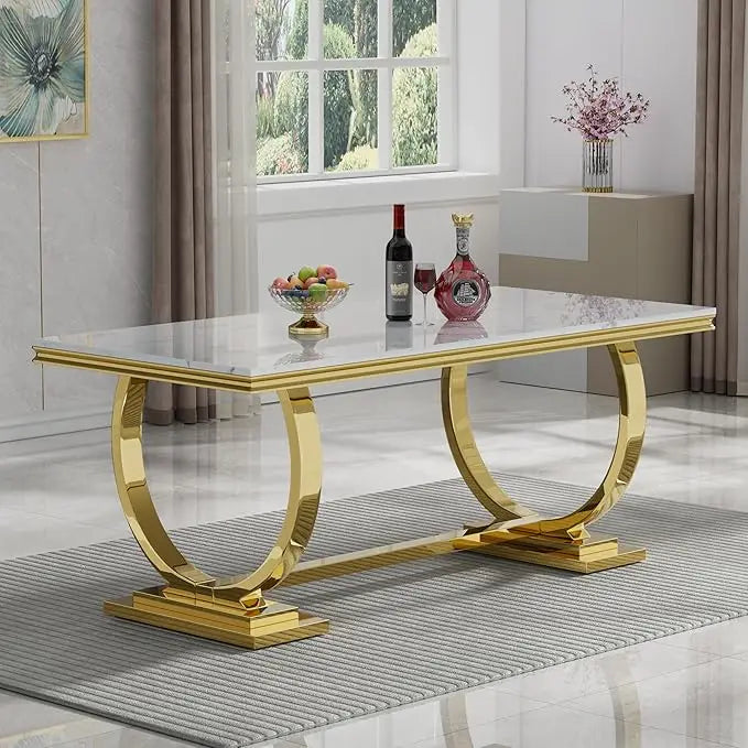 Modern Rectangular Tempered Glass Dining Table