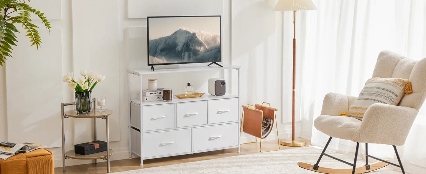 TV Stand Dresser with 5 Fabric Storage Drawers Media Console