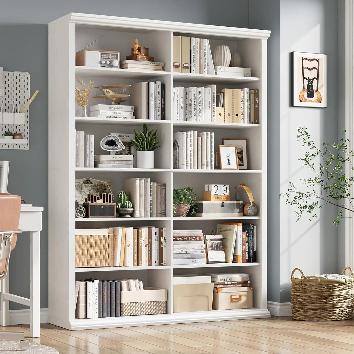 Extra Large Wooden Bookcase with Double Storage