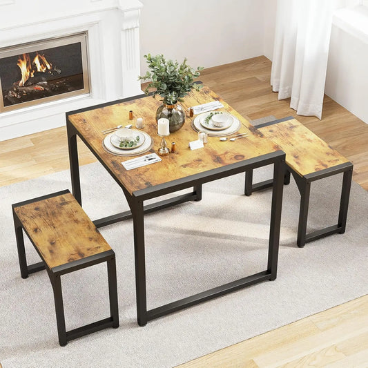 Dining Table Set with 2 Benches