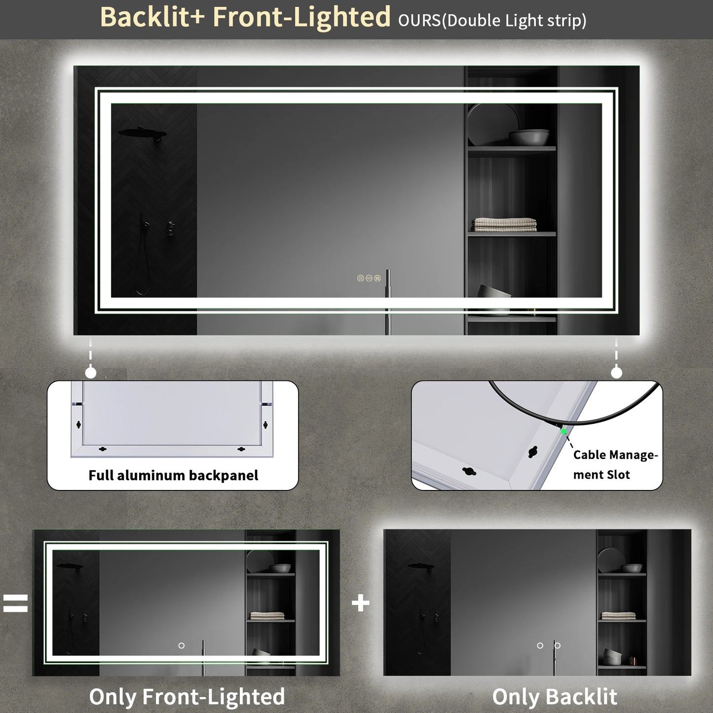 Rectangle Vanity LED Mirror with Dimmable Backlit