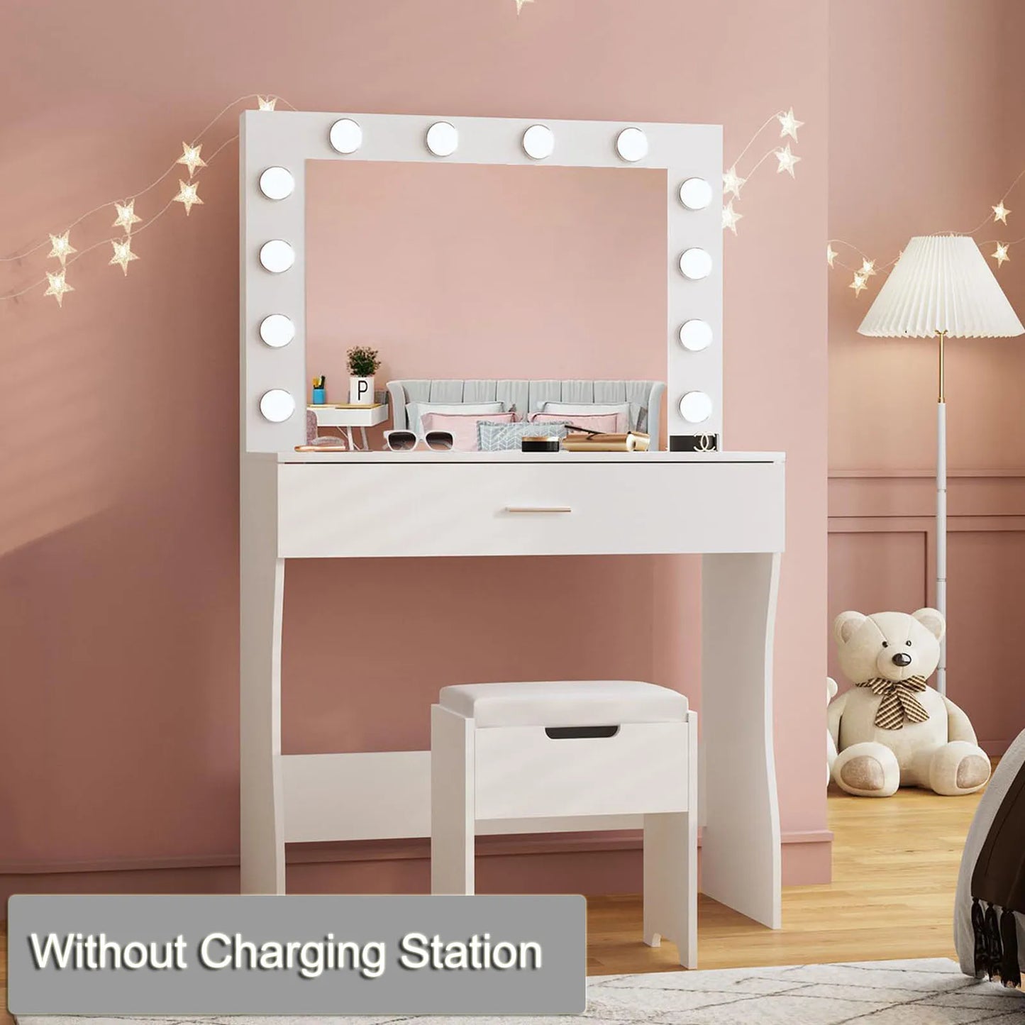 Teen Make-Up Vanity Desk with Lights Mirror Set