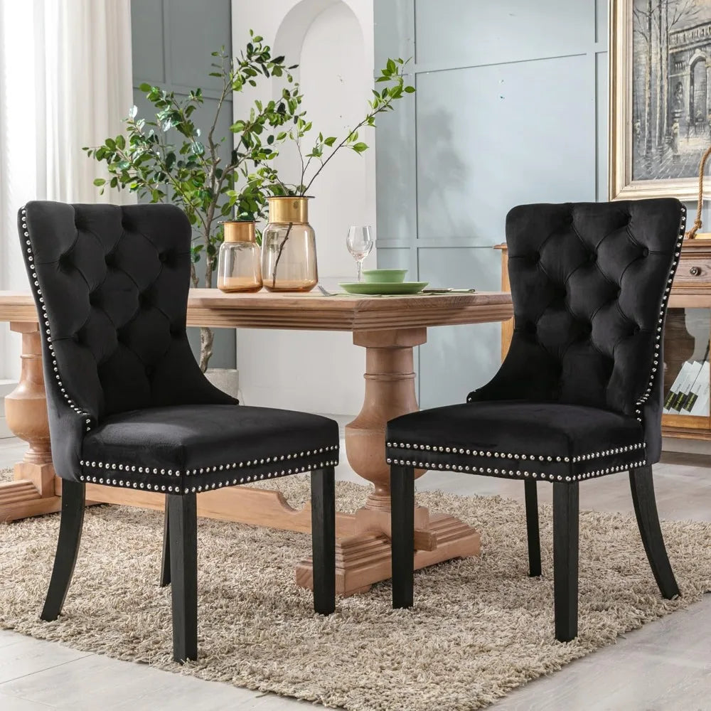 Luxury Velvet Dining Chairs with Wood Legs and Pull Ring