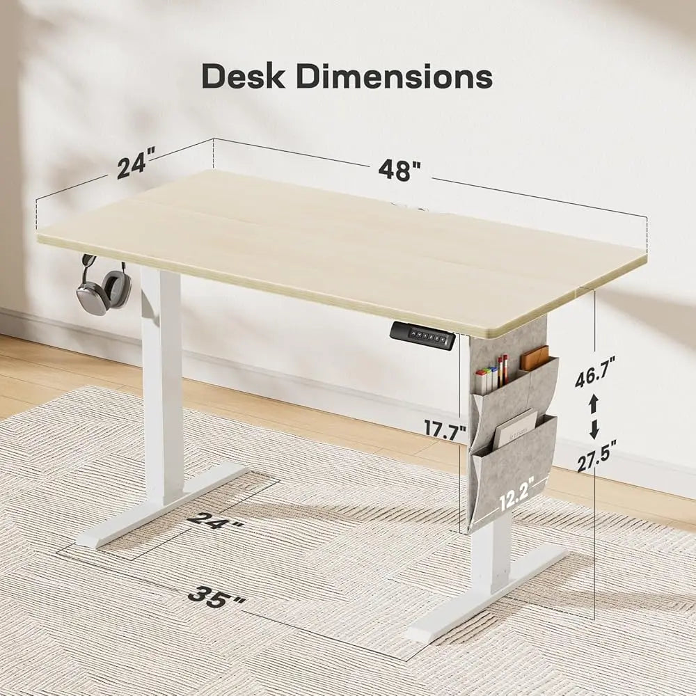 Home Office Adjustable Height Standing Desk with Storage Bag and Headphone Hook