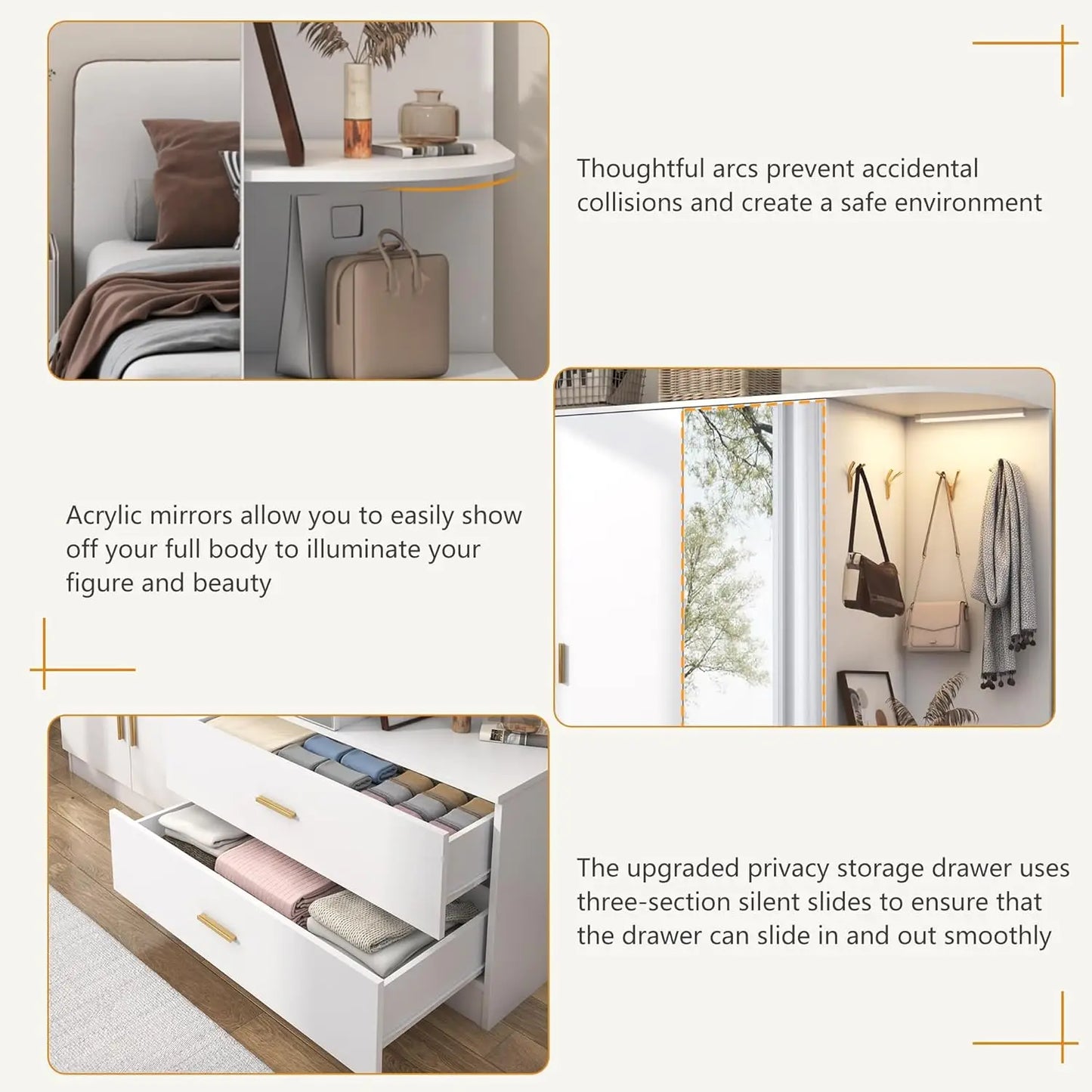 Modern Wooden Armoire Wardrobe with Mirror Sensor Light