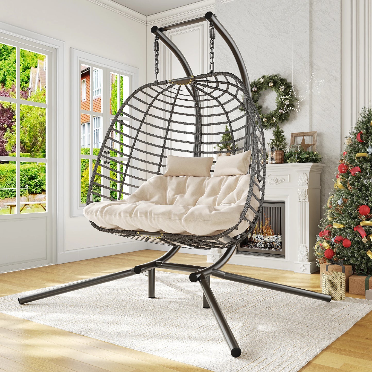 Double Hanging Egg Chair with Stand