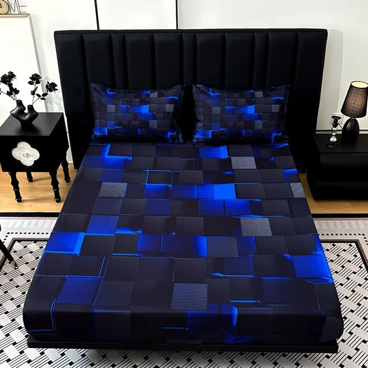 Cool Technology Digital Printing Material Plaid Fitted Sheet with Deep Pocket