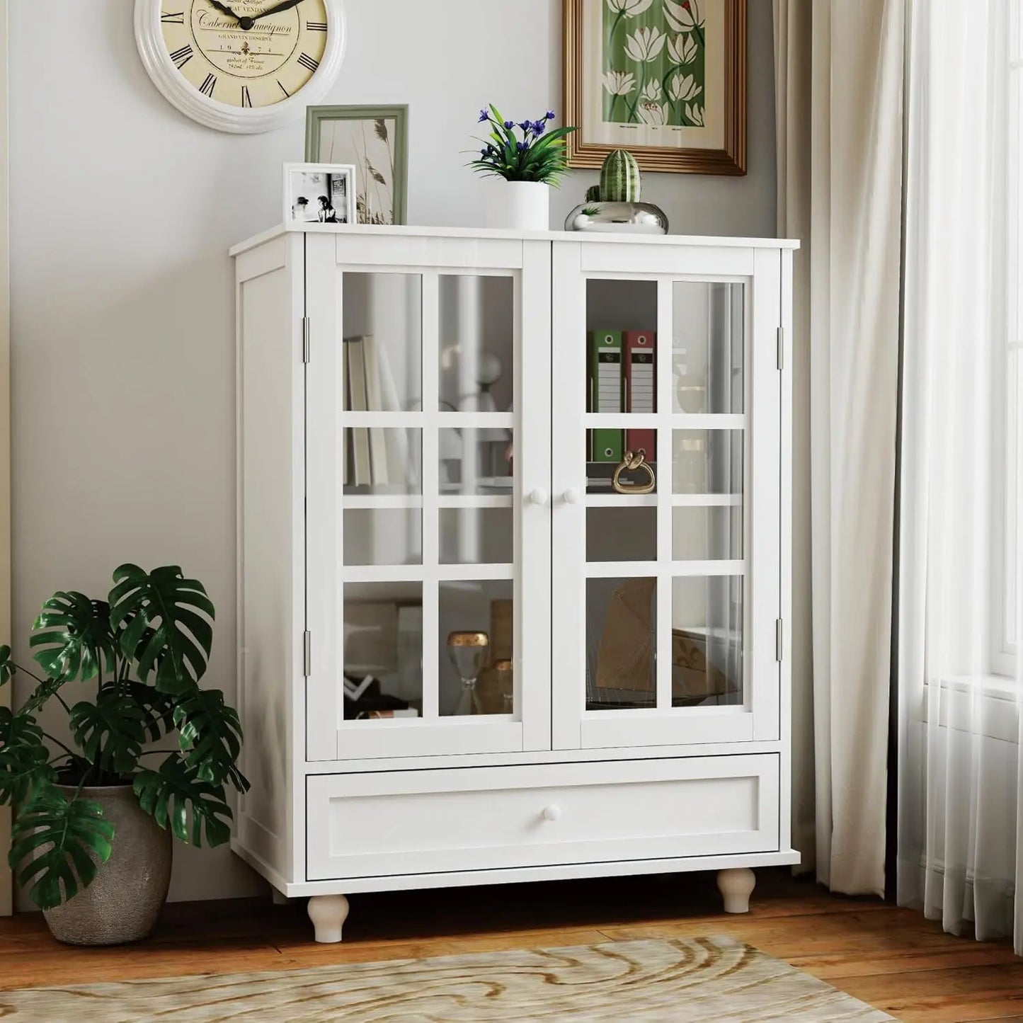 Buffet Cabinet with Glass Doors and Drawer