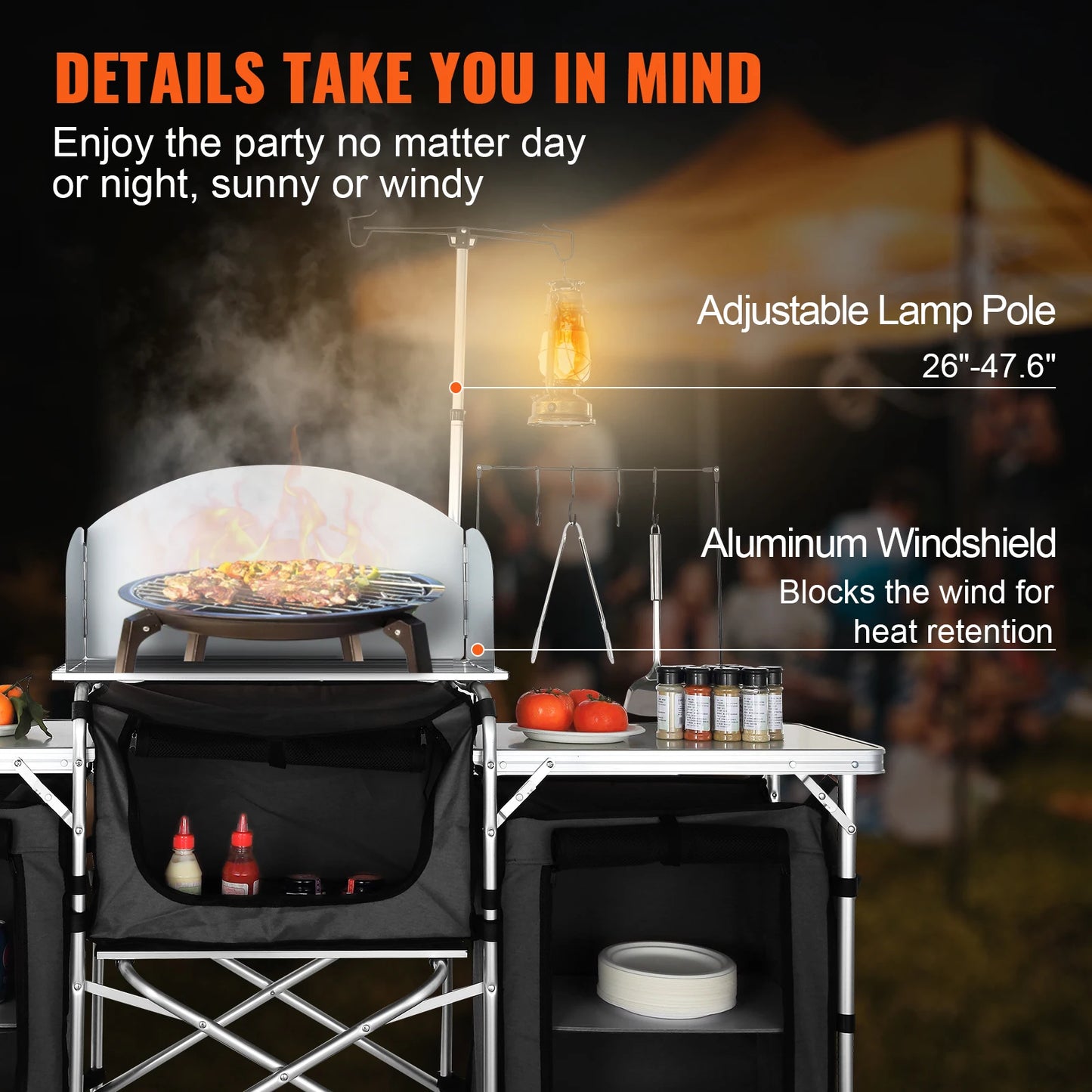 Outdoor Table Cabinet Foldable Cooking Storage Rack