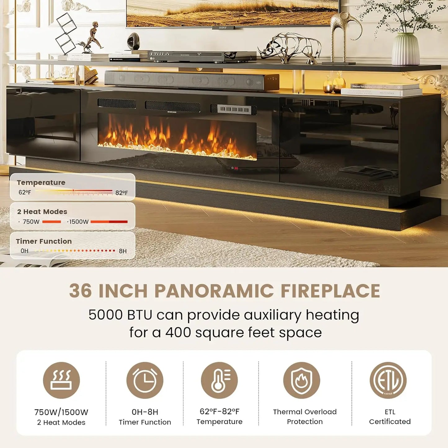 Modern Fireplace TV Stand Console with Storage