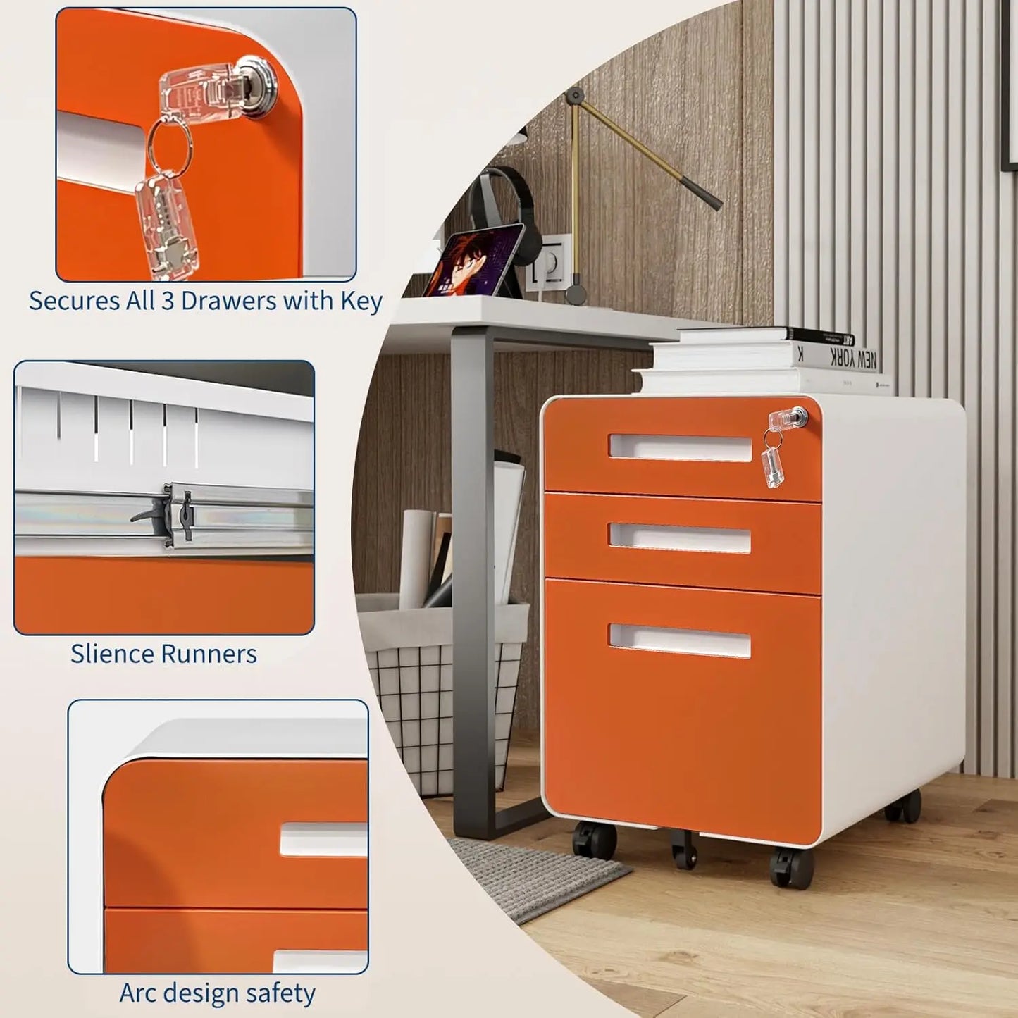 Lockable Secure 3-Drawer Metal File Cabinet