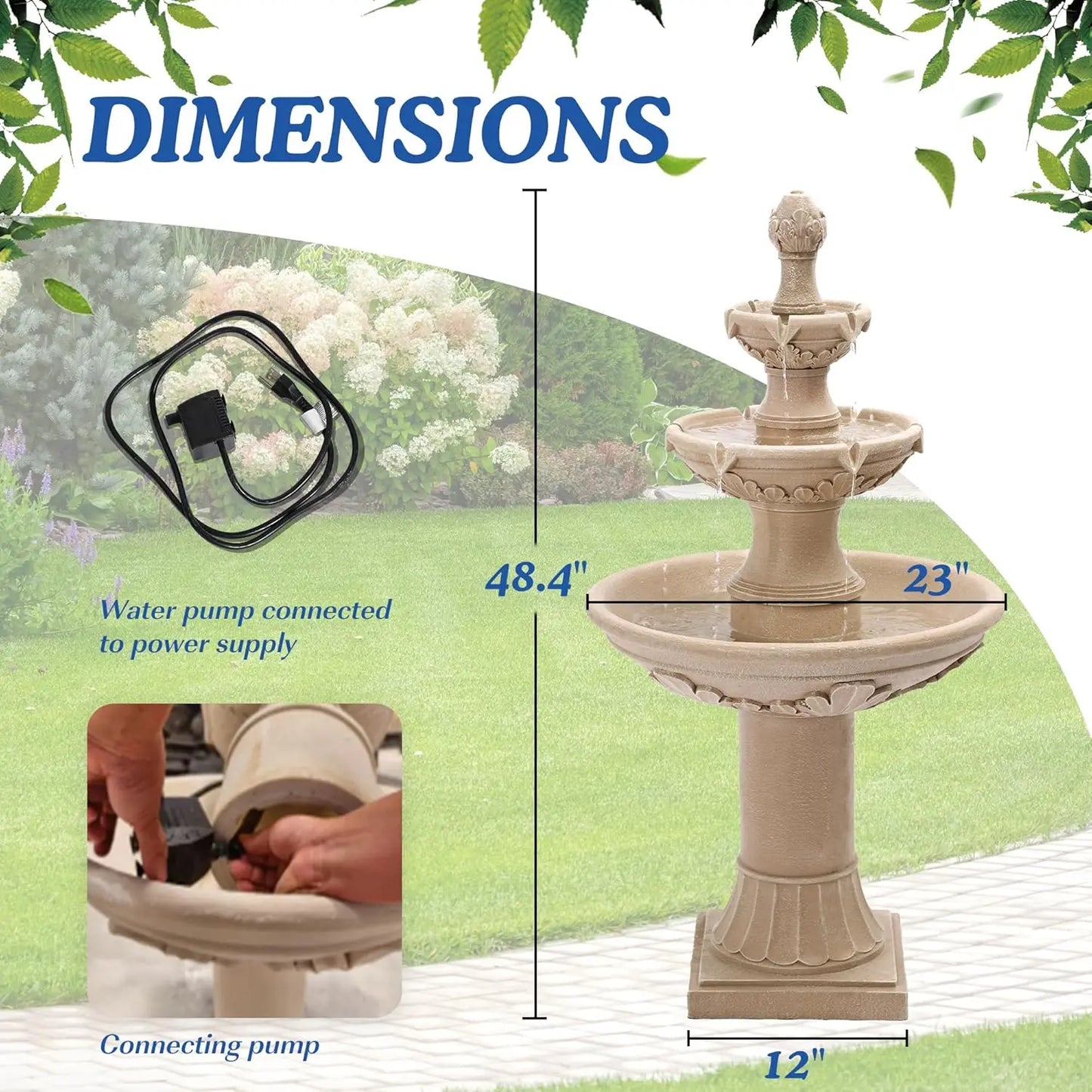 Large Cascading Resin Floor Standing Water Fountain With Pump