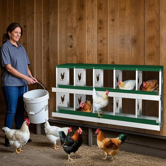 Metal Chicken Nesting Boxes Heavy-Duty Galvanized Steel Egg Laying Box with 10 Compartments Wall-Mountable for Poultry Coops