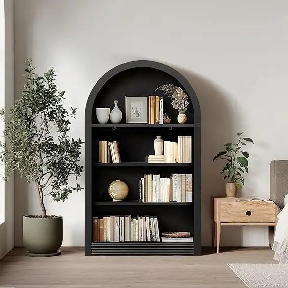 Wood Bookcase Display Floor Arched Shelf