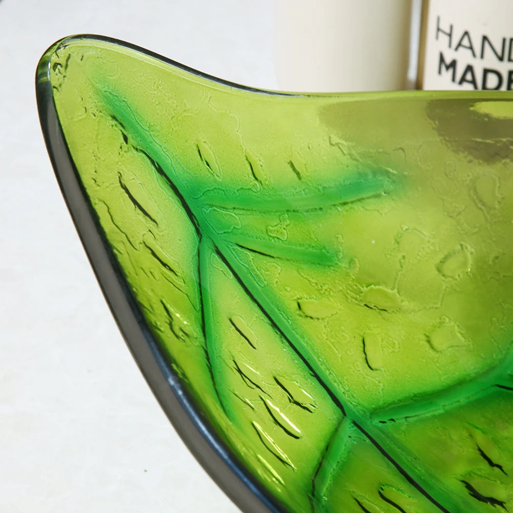 Art Bathroom Basin Faucet Sets Leaf style Tempered Glass Sink