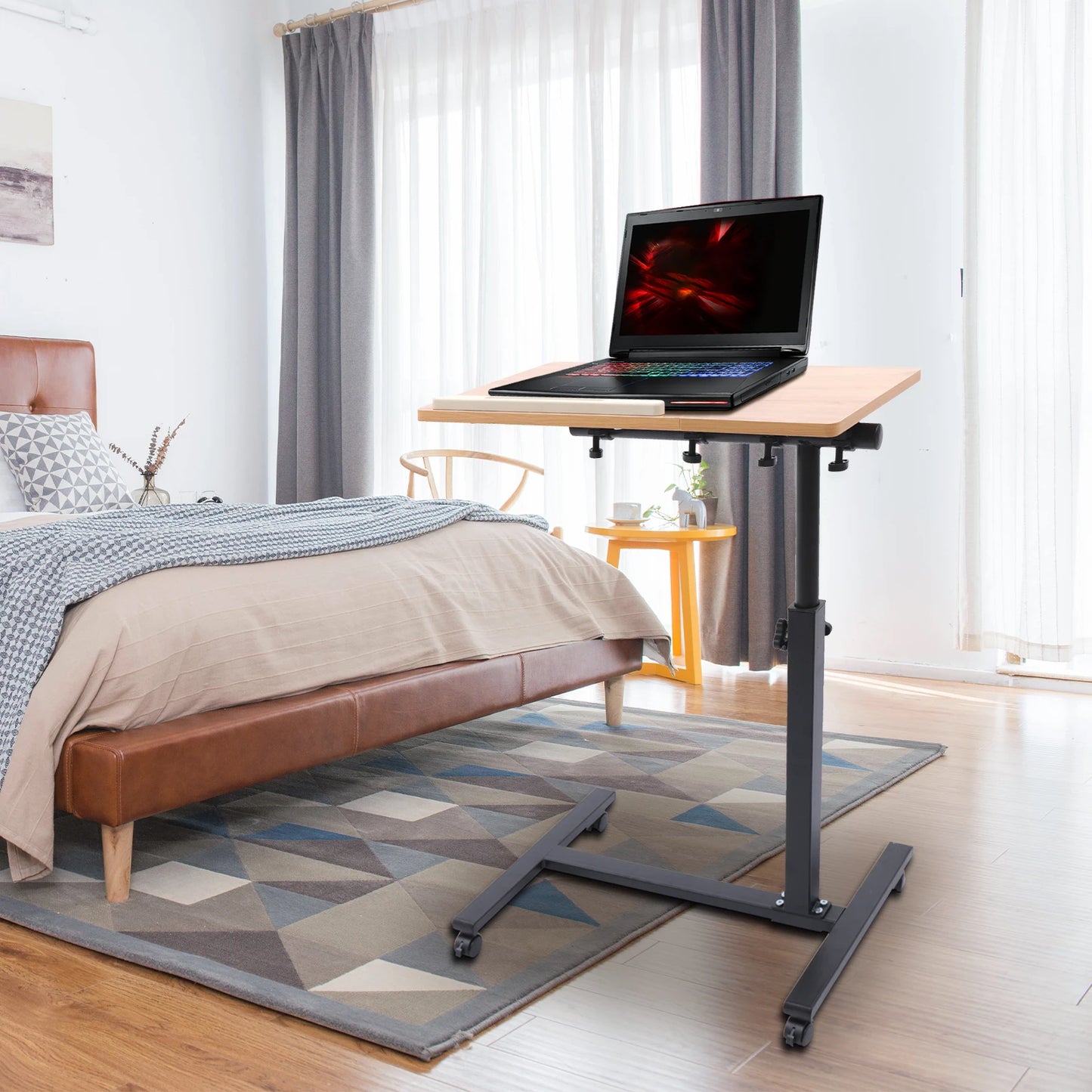 Computer Desk with Wheels Sofa Side Table Split Top Tilting Bedside Bed Table