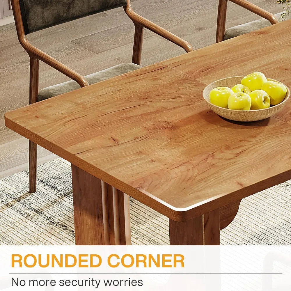 Modern Large Dining Table with Wood Pedestal Base